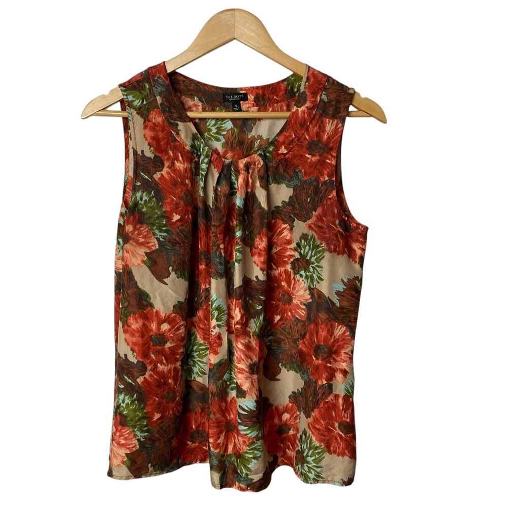 Talbots 100% Silk Floral Sleeveless Blouse Top Multicolor Women's 12 Fall Autumn